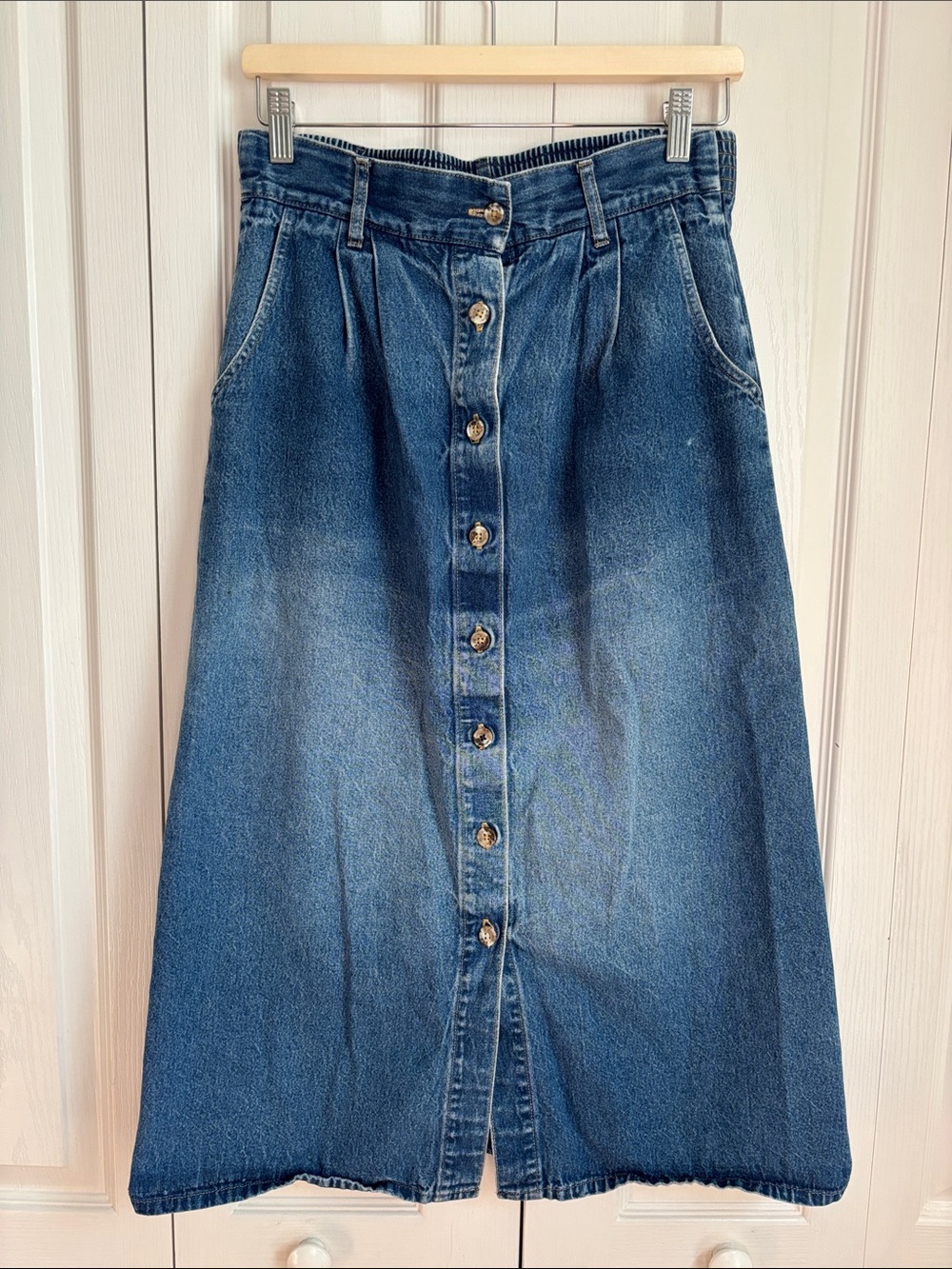 Vintage Lands’ End Button Down Denim Maxi Skirt. Size 8
